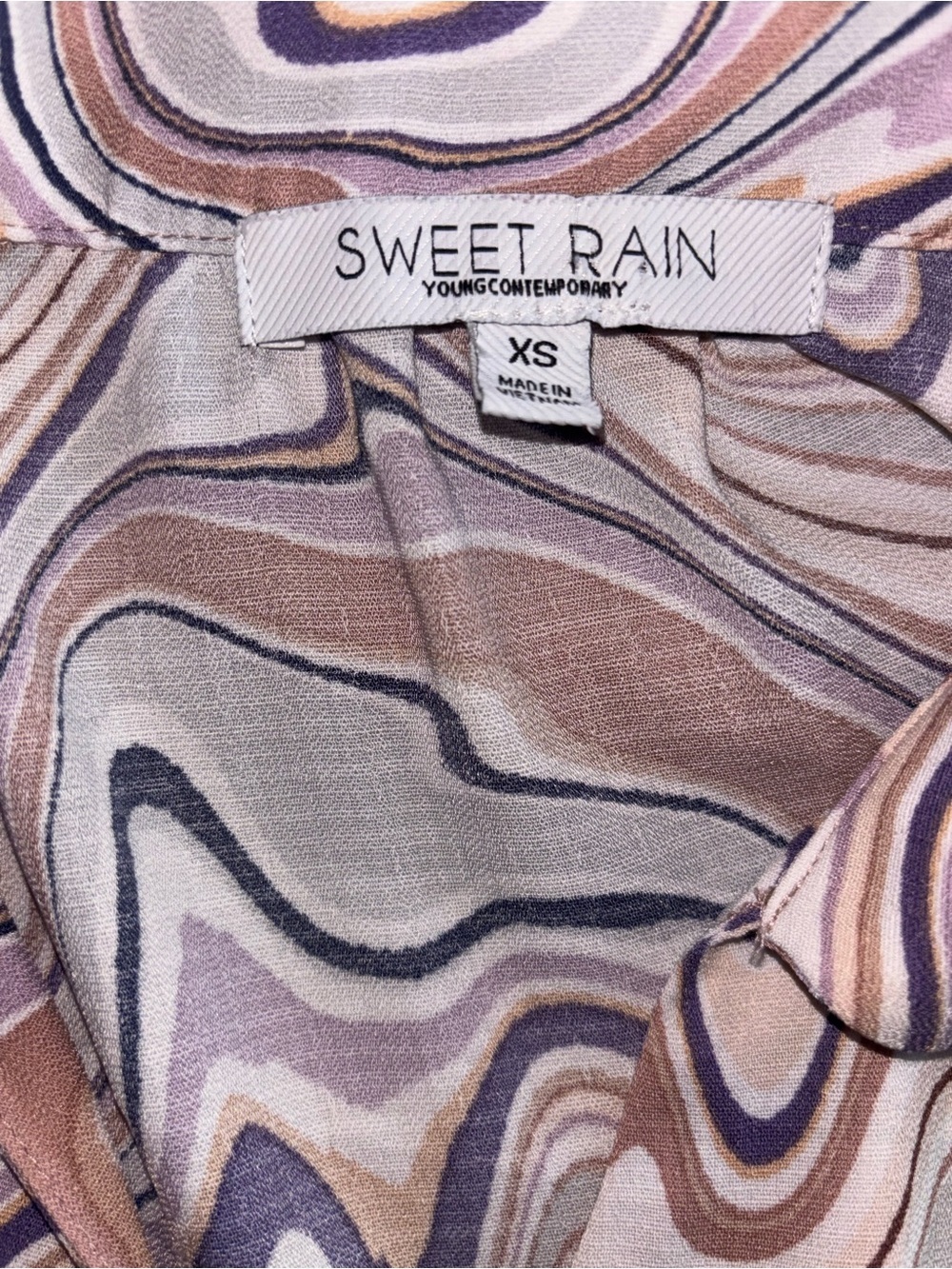 Sweet Rain Retro Swirl Tie Front Crop Top | Y2K 70s Psychedelic Blouse XS - Picture 5 of 6